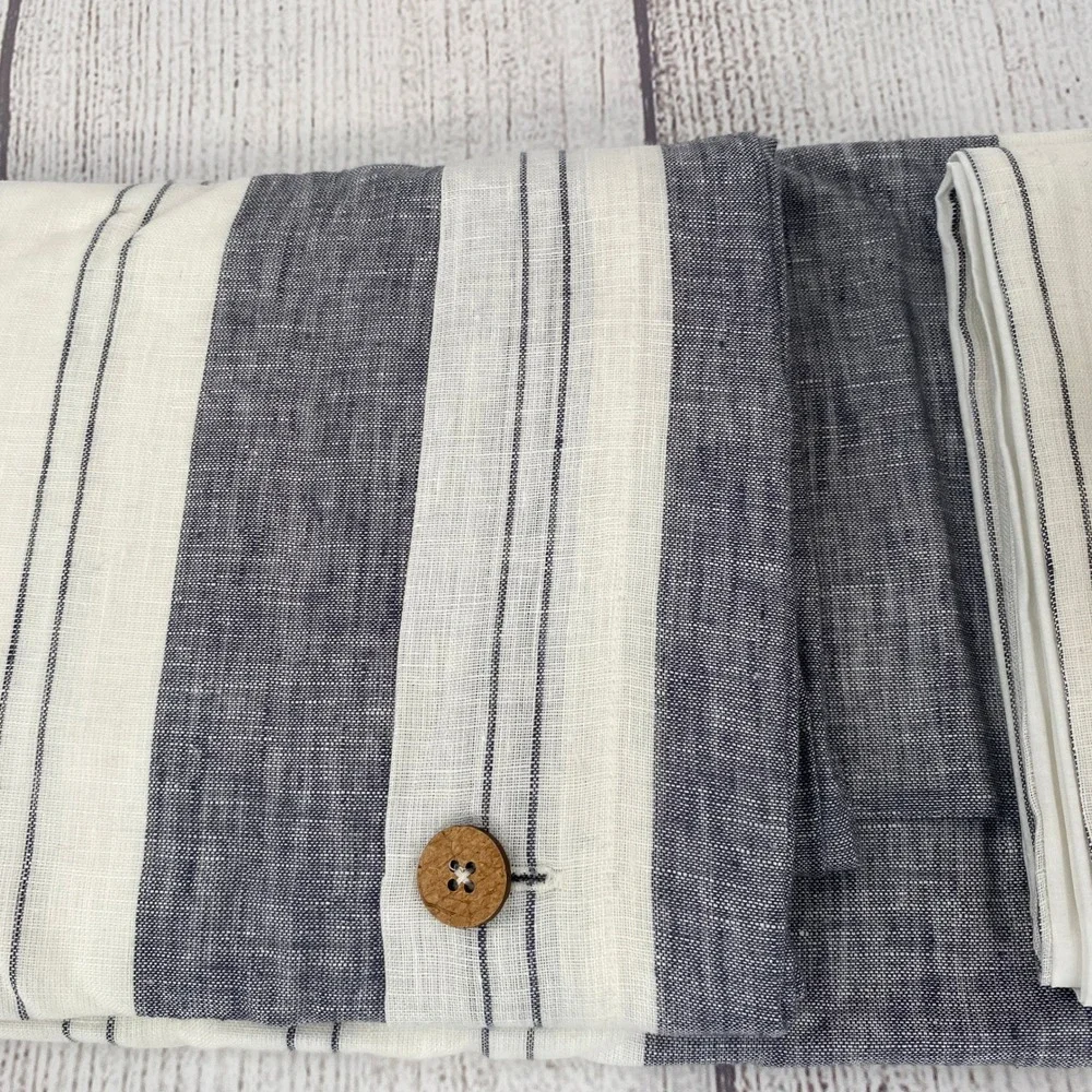 Ella Jayne Duvet Cover Set Full/Queen Charcoal White Wide Stripe Linen Cotton